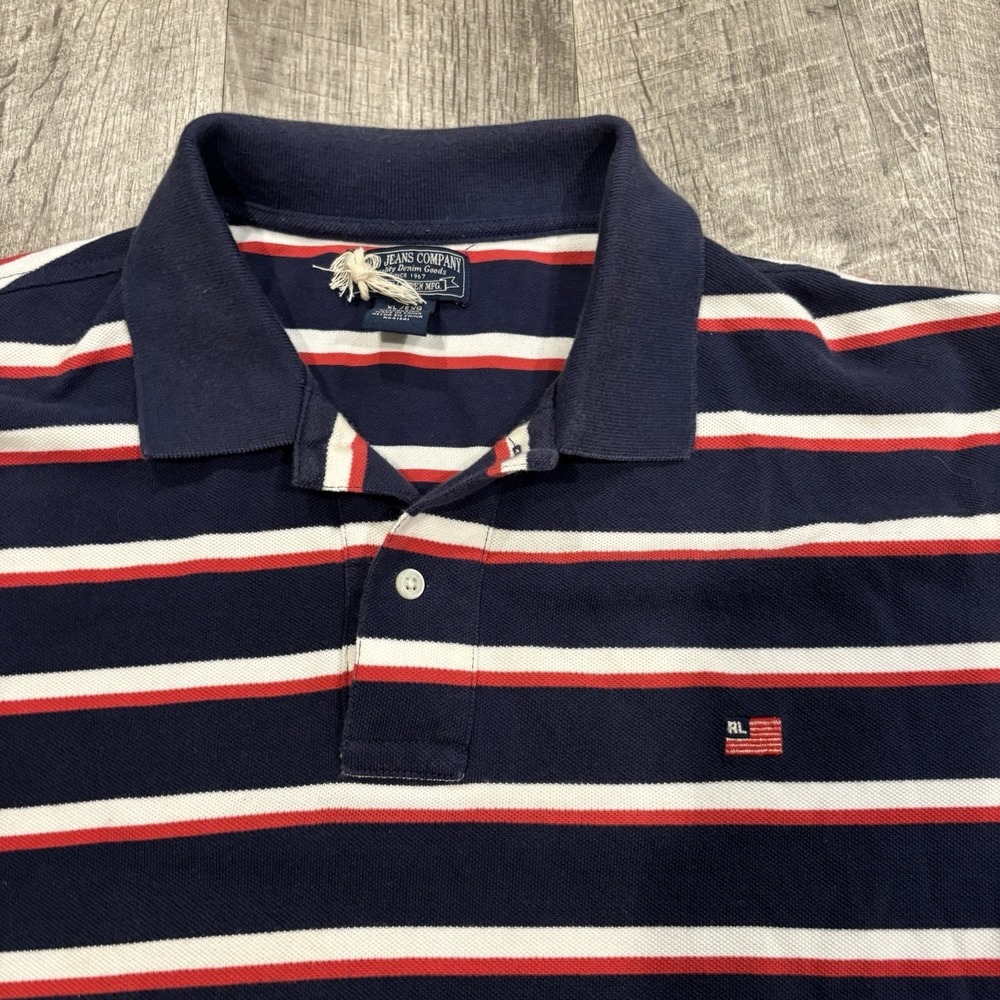 Vintage Polo Ralph Lauren Jeans Company Polo Shirt Striped Blue Men's XL Y2K